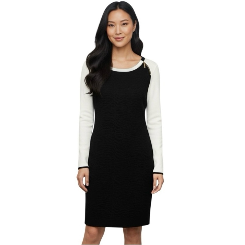 IVANKA TRUMP Womens Black w/ White Sleeves & Neck Knit Sweater Dress Size Large